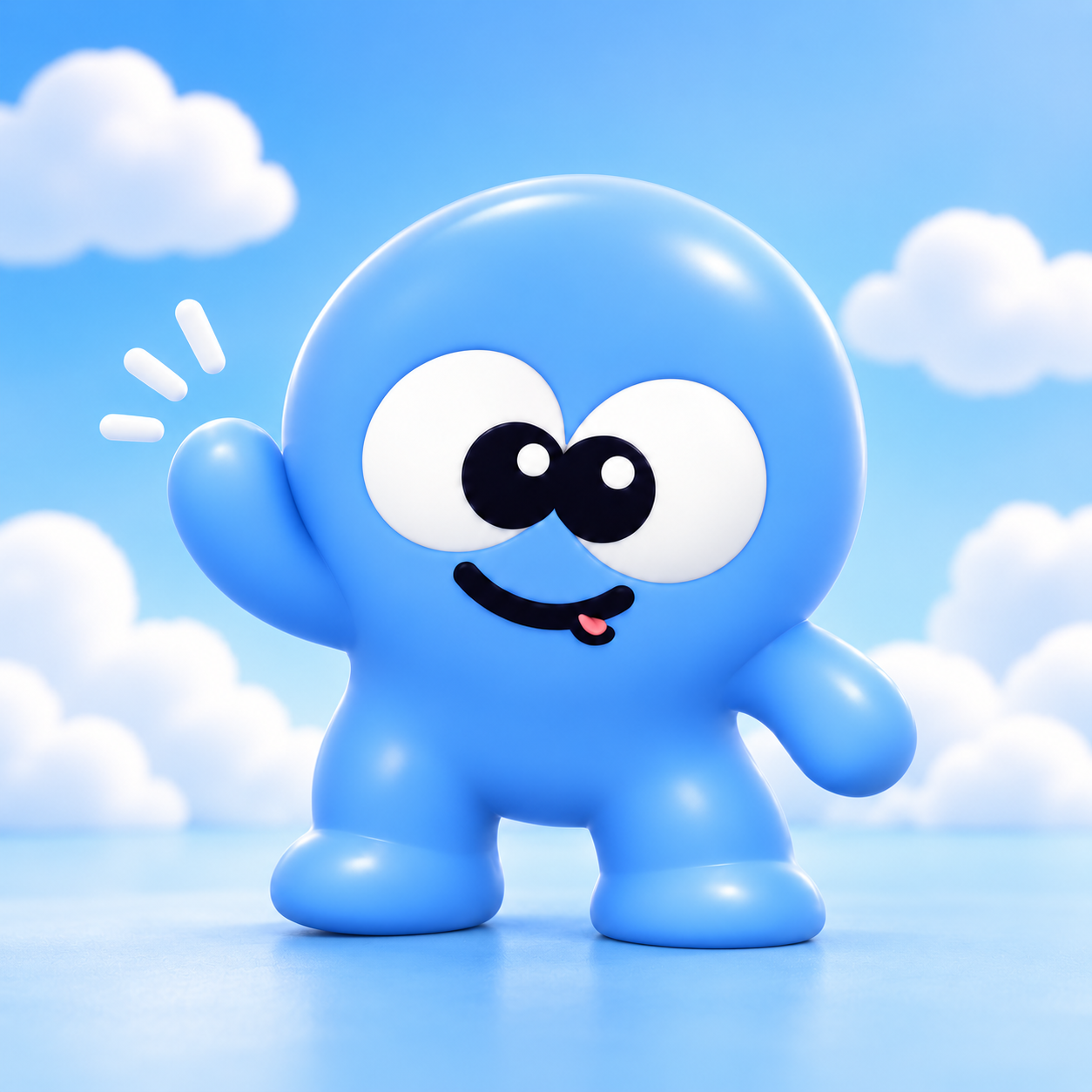 Mini Gomo waves hello among fluffy clouds