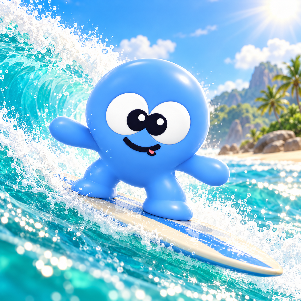 Mini Gomo rides a turquoise wave